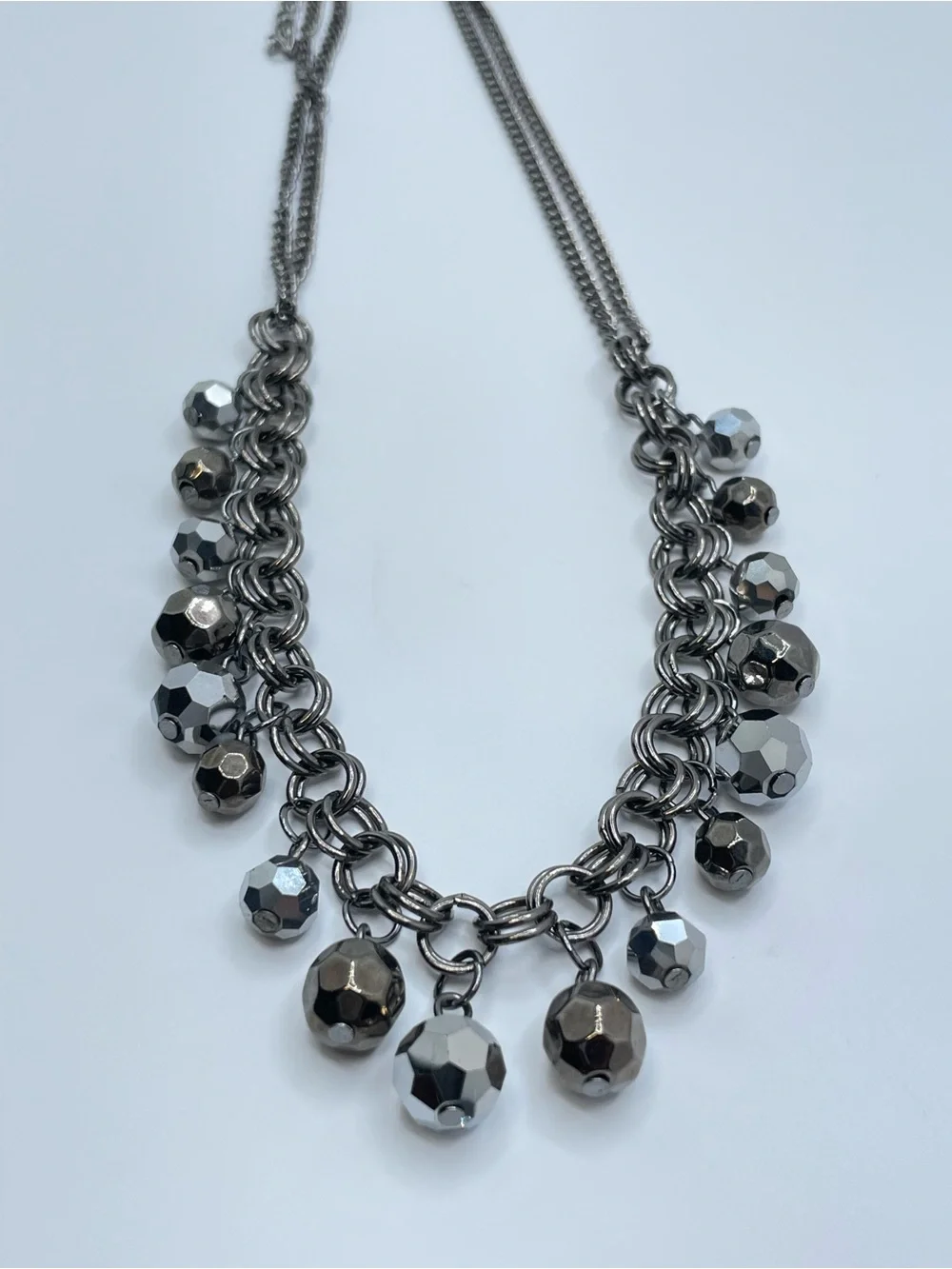 Gunmetal Crystal Glass Bead Dangle Necklace Chunky Statement